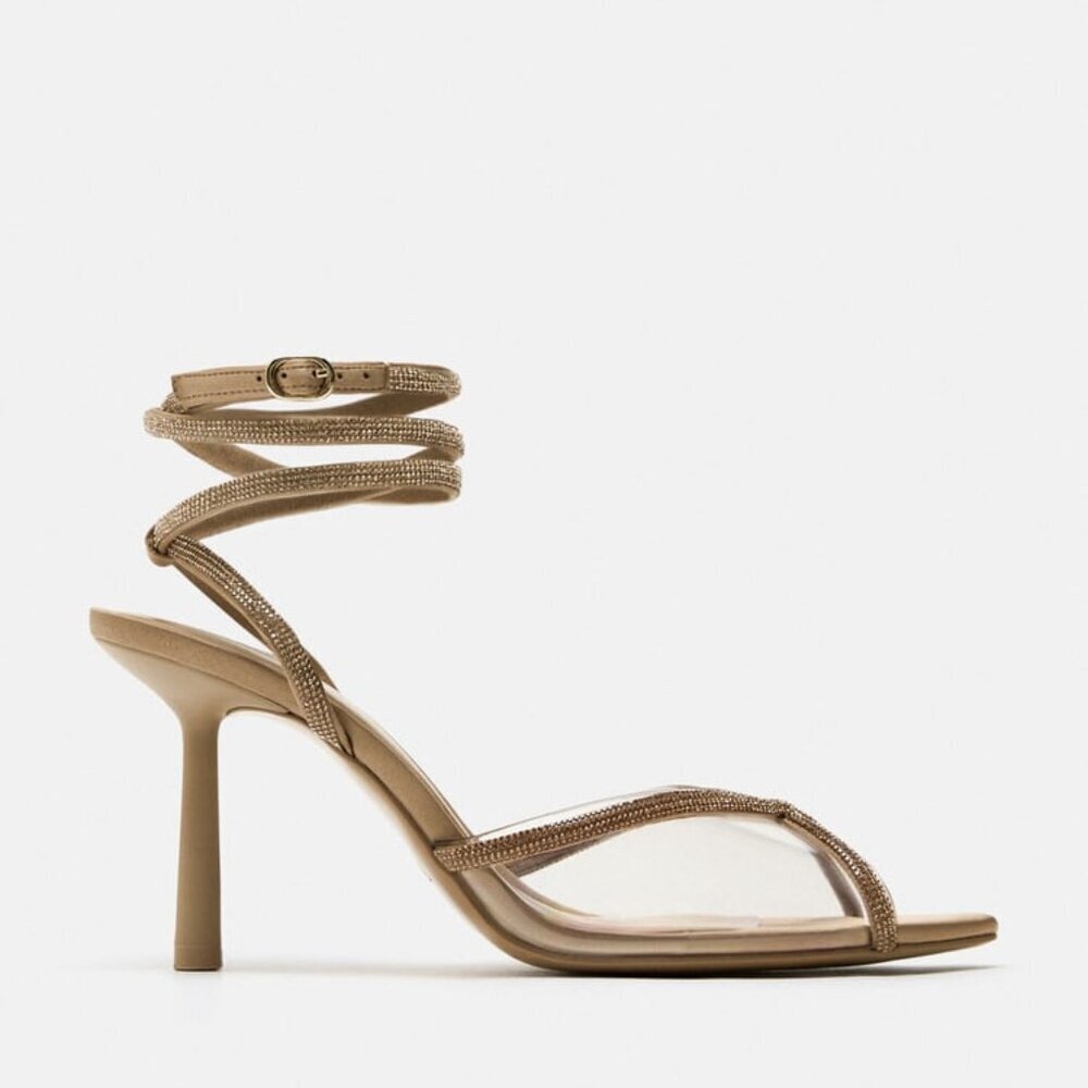Zara Lace Up Rhinestone Vinyl Sandals Size 10